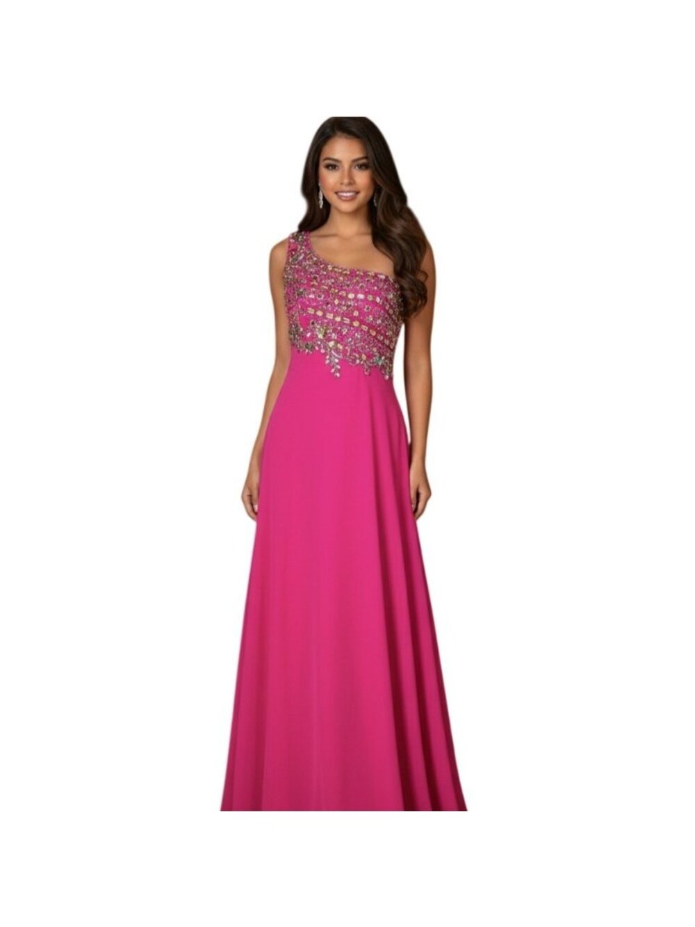 NWT Envious Couture Jeweled One Shoulder Formal Prom Gown 8 Barbiecore Pageant